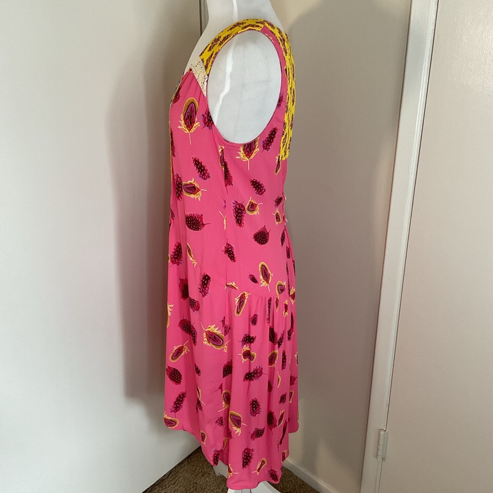 Uncle Frank Pink Yellow Floral Midi Dress Small Lace Trim High Low Hem Boho Chic - Picture 5 of 7